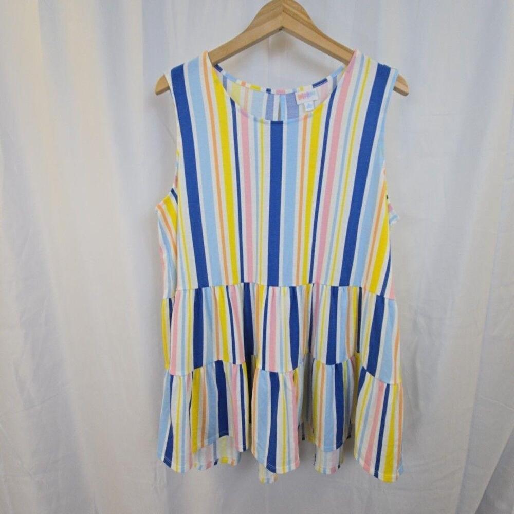 LuLaRoe Tank Top Womens XL Multicolor Stripe Ruffle Hem Tunic Sleeveless
